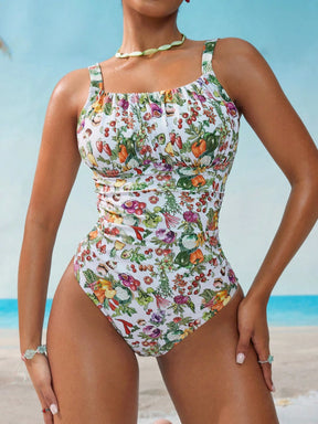 Swim Vcay Maiô Estampado com Plantas Tropicais para Mulheres