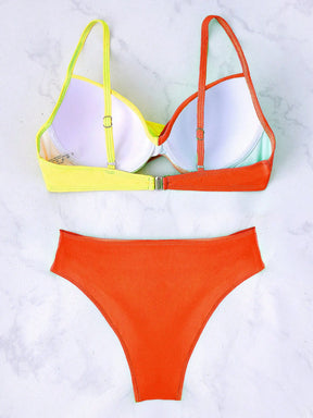 SHEIN Swim Conjunto de Bikini feminino com detalhe transversal em blocos de cores para o verão na praia