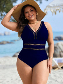 Swim Lushoire Maiô de uma peça com recortes na cintura, franzido, para férias, em cor sólida, para mulheres de Plus Size