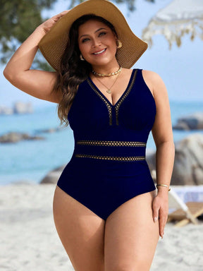 Swim Lushoire Maiô de uma peça com recortes na cintura, franzido, para férias, em cor sólida, para mulheres de Plus Size