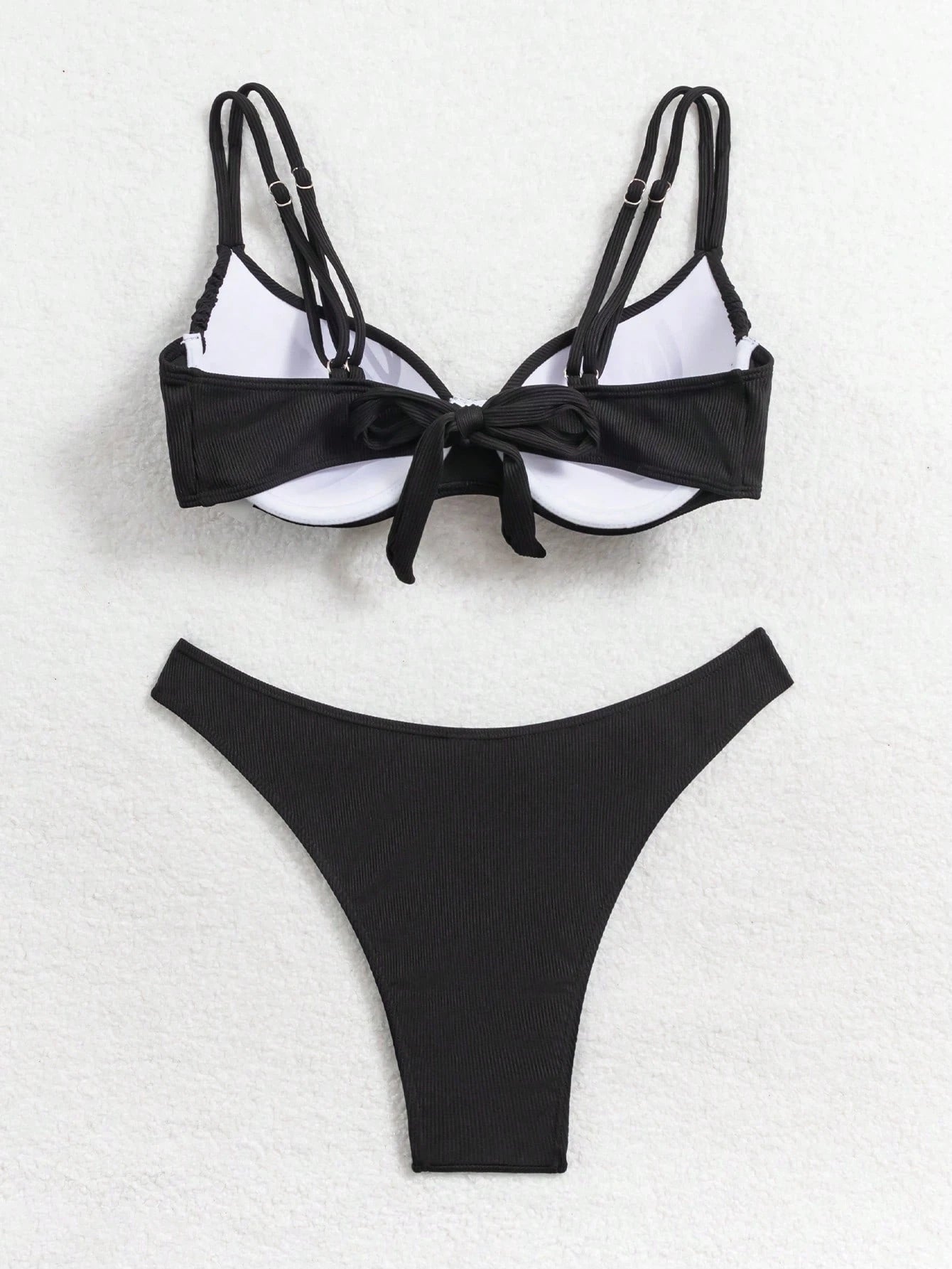 Conjunto de Maiô Bikini Halter Cortado com Armação Nervurada de Cor Sólida para Mulheres, Praia de Verão