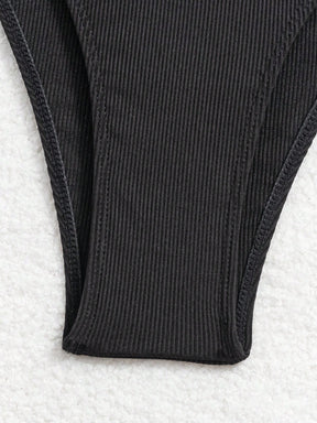 Conjunto de Maiô Bikini Halter Cortado com Armação Nervurada de Cor Sólida para Mulheres, Praia de Verão