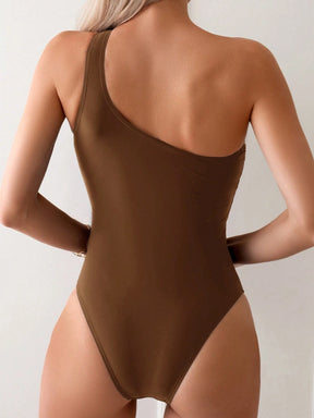 Swim Basics Maiô Sólido Feminino de Um Peça com Decote Halter e Recorte Sexy, para Férias de Verão