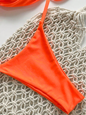 SHEIN Swim Conjunto de Maiô Bikini Feminino Strapless de Verão Solid Color com Amarração e Decoração Metálica, Sexy