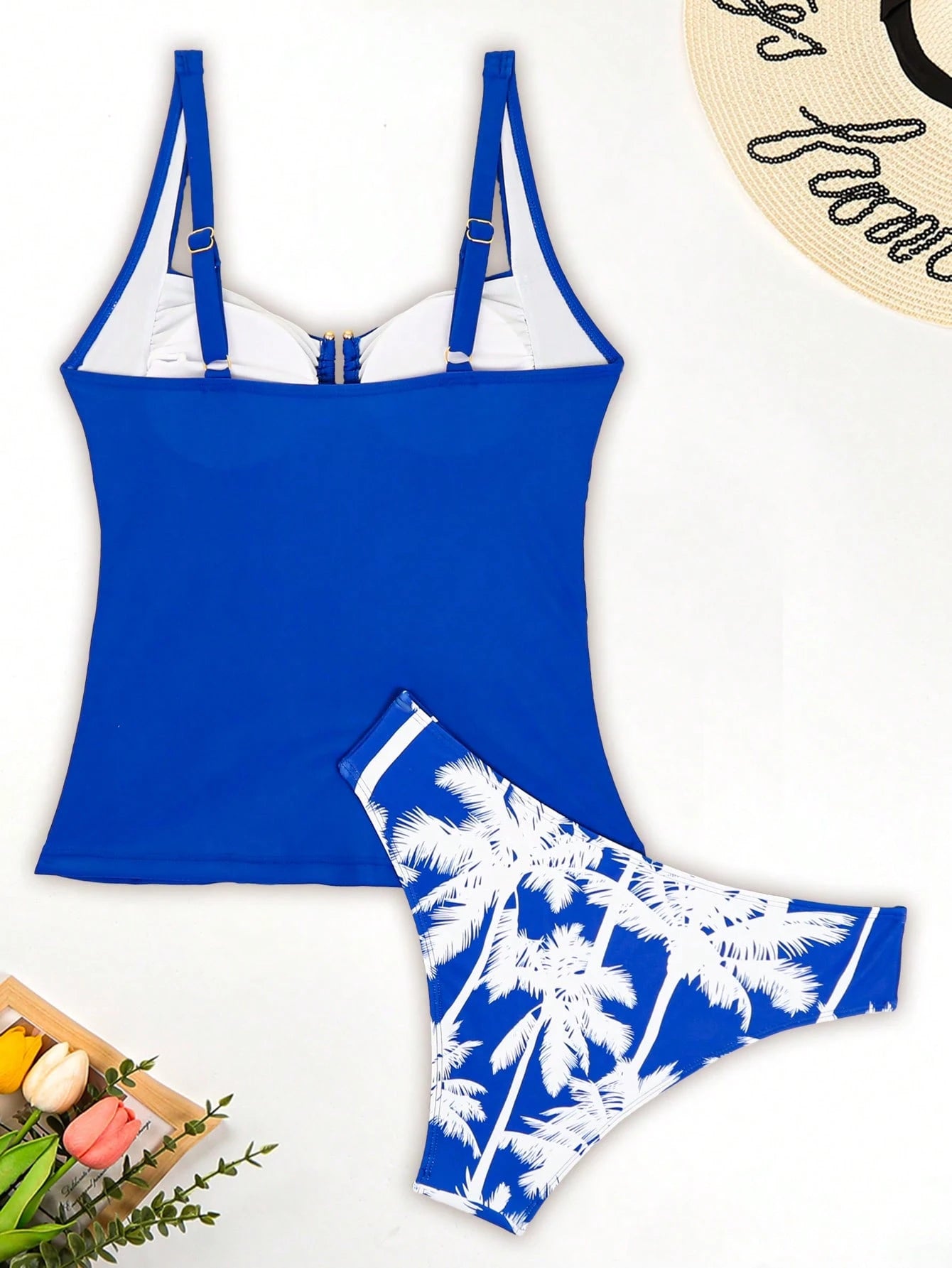 Swim Lushoire Conjuntos de Roupa de Praia Feminina, Colete, Camisole, Maiô Bikini, Elegante Estilo Retrô Férias 2 Peças, Decoração de Metal, Roupa de Praia de Verão