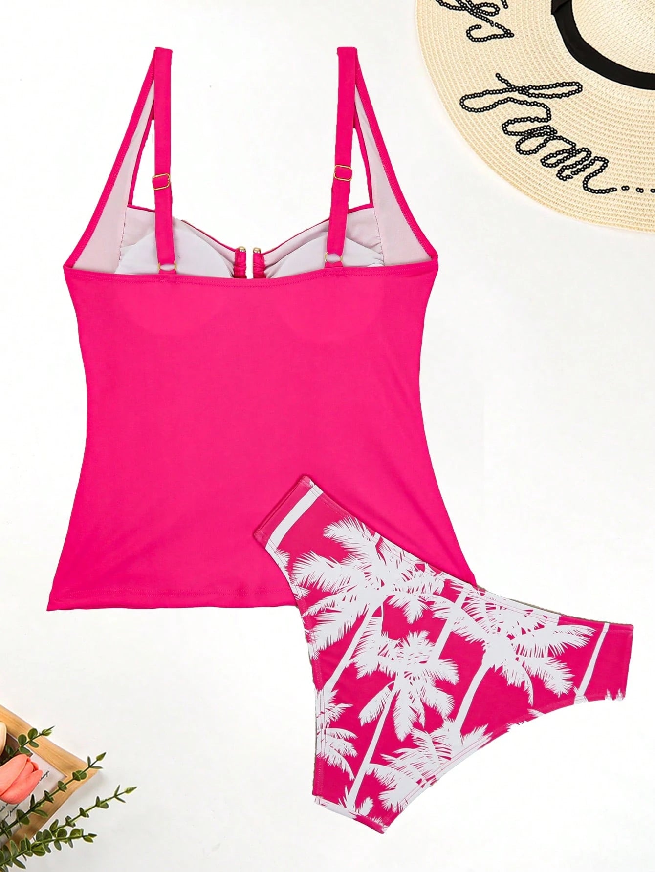 Swim Lushoire Conjuntos de Roupa de Praia Feminina, Colete, Camisole, Maiô Bikini, Elegante Estilo Retrô Férias 2 Peças, Decoração de Metal, Roupa de Praia de Verão
