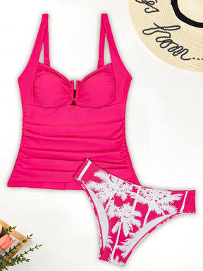 Swim Lushoire Conjuntos de Roupa de Praia Feminina, Colete, Camisole, Maiô Bikini, Elegante Estilo Retrô Férias 2 Peças, Decoração de Metal, Roupa de Praia de Verão