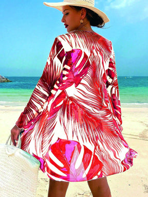 Swim Lushoire Conjunto de Maiô Bikini Sexy com Cordão na Frente e Roupão Floral Tropical de Verão para Mulheres