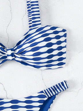 SHEIN Swim Conjunto de Bikini com Estampa de Praia de Verão e Amarrado na Frente