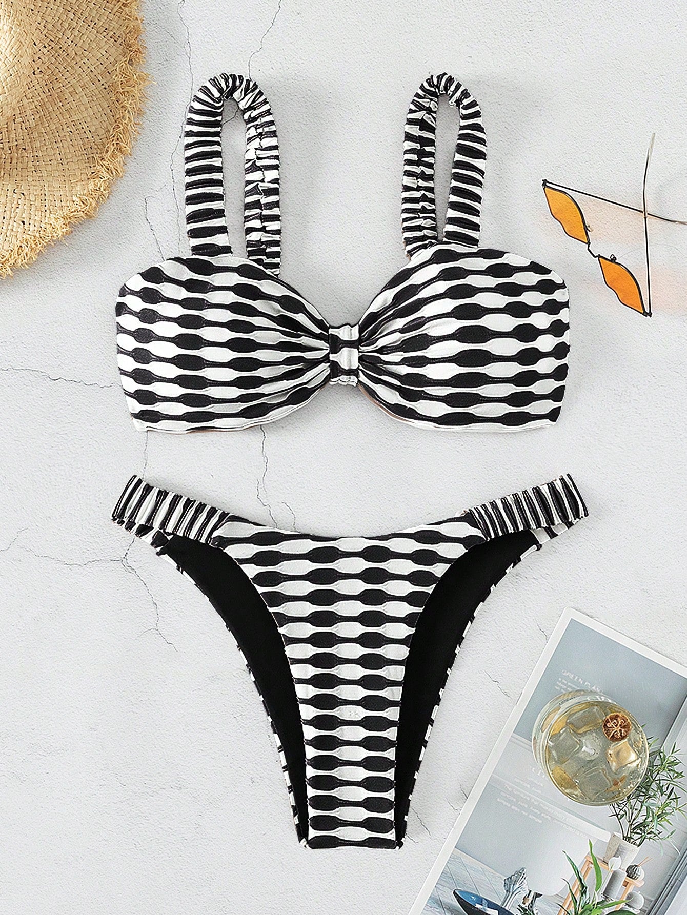 SHEIN Swim Conjunto de Bikini com Estampa de Praia de Verão e Amarrado na Frente