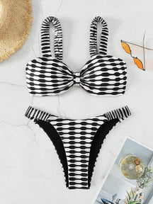 SHEIN Swim Conjunto de Bikini com Estampa de Praia de Verão e Amarrado na Frente