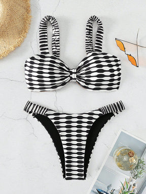 SHEIN Swim Conjunto de Bikini com Estampa de Praia de Verão e Amarrado na Frente