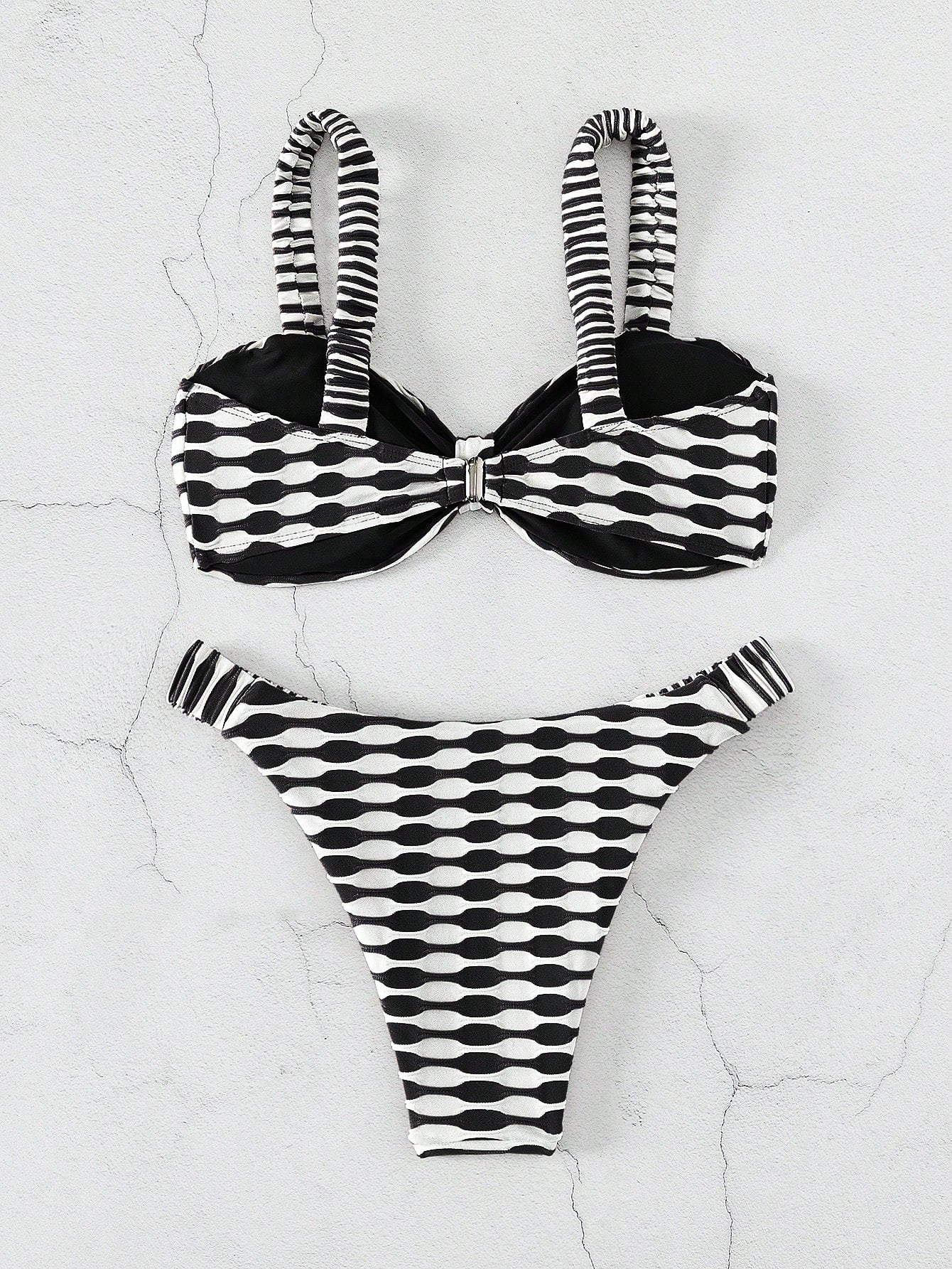 SHEIN Swim Conjunto de Bikini com Estampa de Praia de Verão e Amarrado na Frente