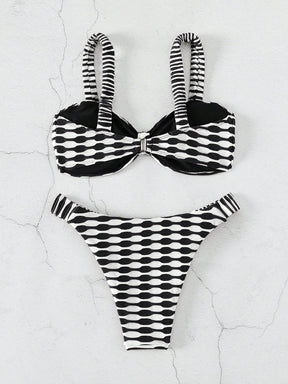 SHEIN Swim Conjunto de Bikini com Estampa de Praia de Verão e Amarrado na Frente