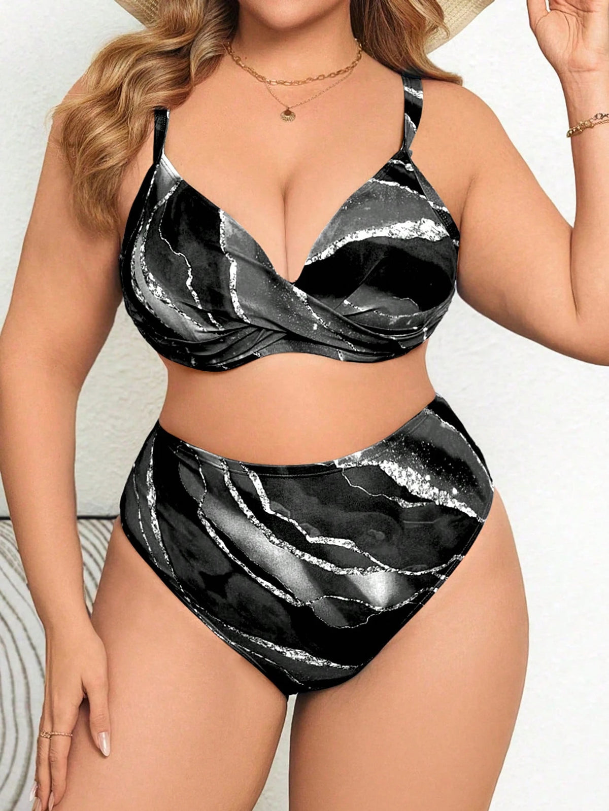 Swim Lushoire Maiô Bikini de Verão Plus Size Feminino Estampa de Tingimento por Amarração Frontal Torcida