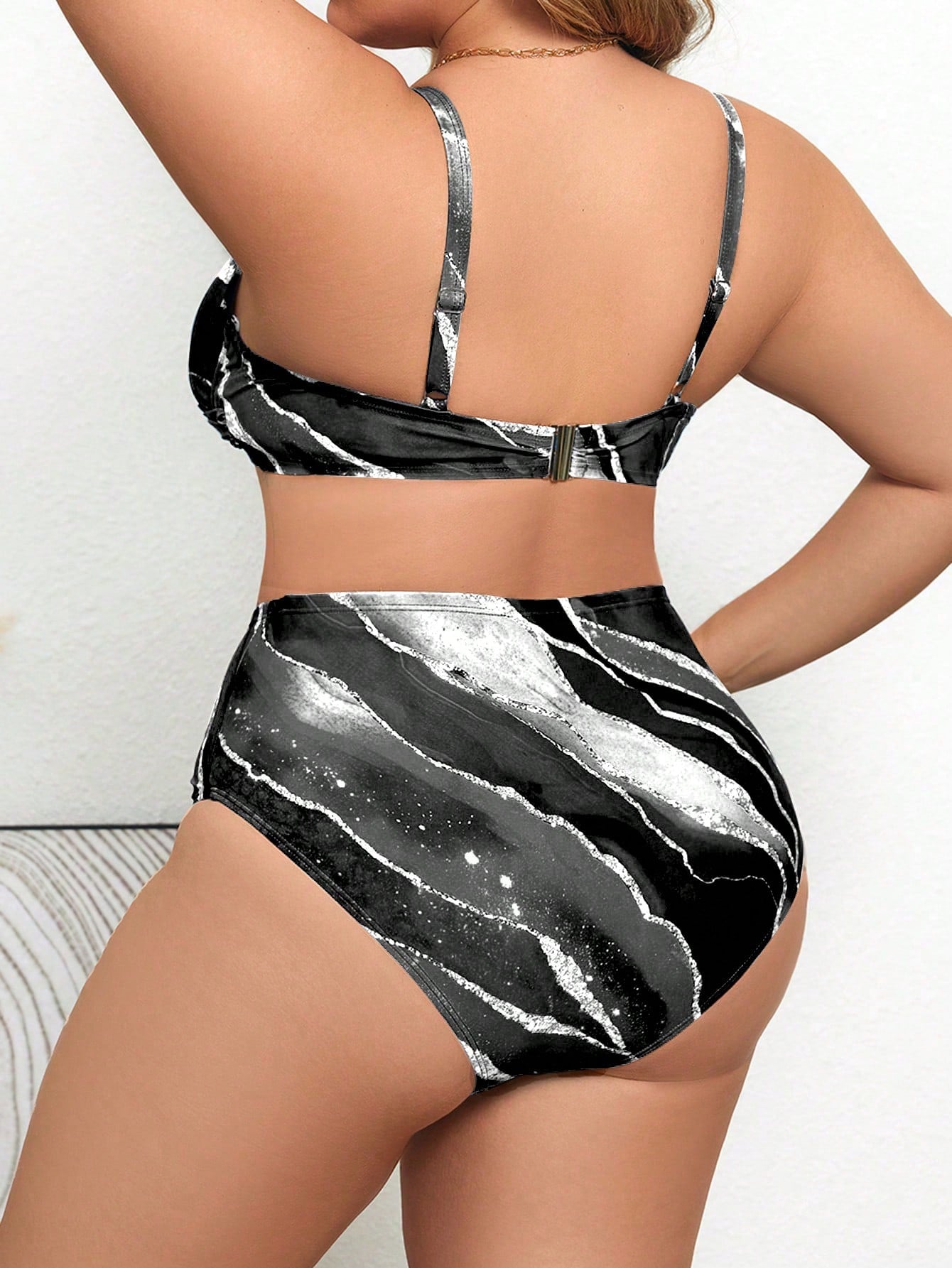 Swim Lushoire Maiô Bikini de Verão Plus Size Feminino Estampa de Tingimento por Amarração Frontal Torcida