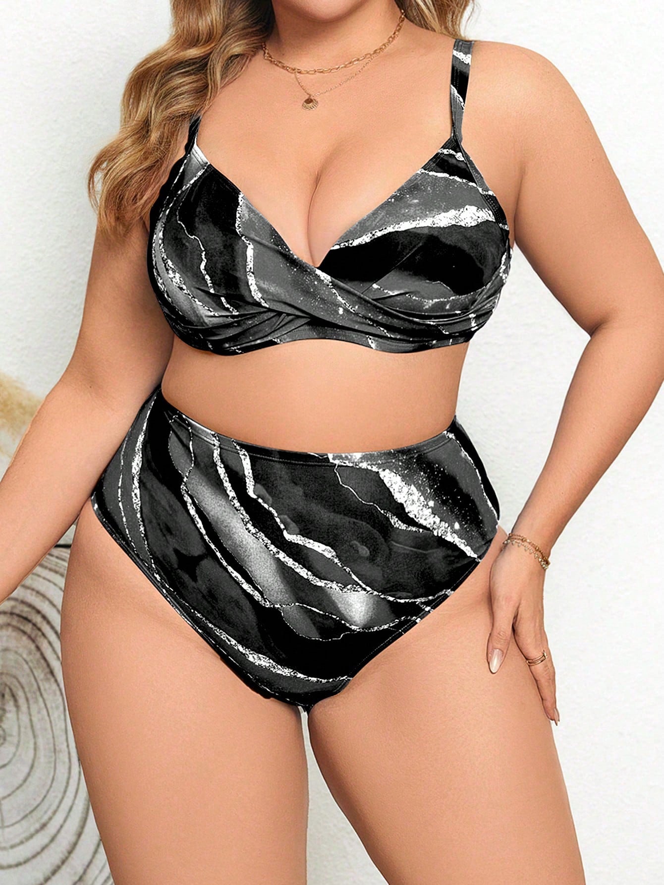 Swim Lushoire Maiô Bikini de Verão Plus Size Feminino Estampa de Tingimento por Amarração Frontal Torcida