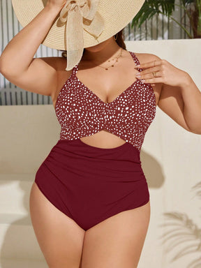 SHEIN Swim Curve Maiô Elegante e Sexy com Twist e Recorte, Plus Size, Adequado para Férias de Verão