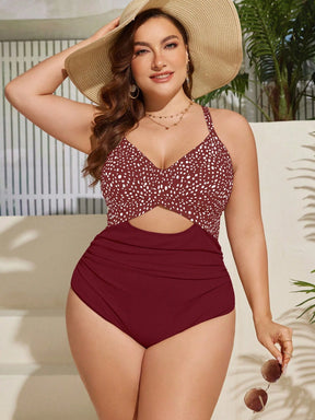 SHEIN Swim Curve Maiô Elegante e Sexy com Twist e Recorte, Plus Size, Adequado para Férias de Verão