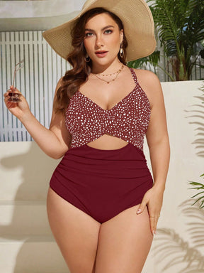 SHEIN Swim Curve Maiô Elegante e Sexy com Twist e Recorte, Plus Size, Adequado para Férias de Verão