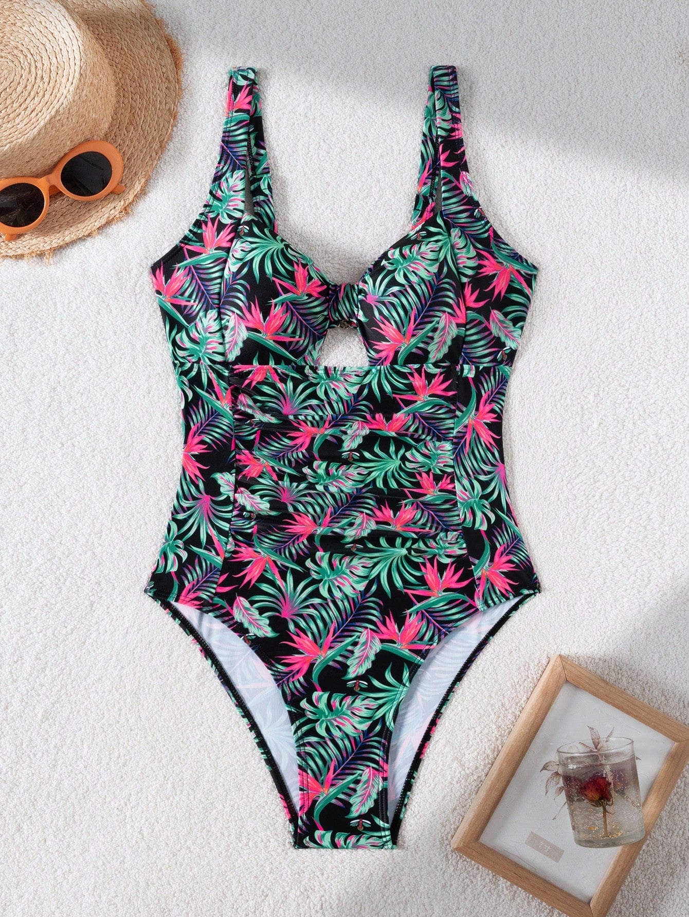 Swim Vcay Maiô Floral Recortado Estampado para Mulheres, Elegante e Sexy para Férias