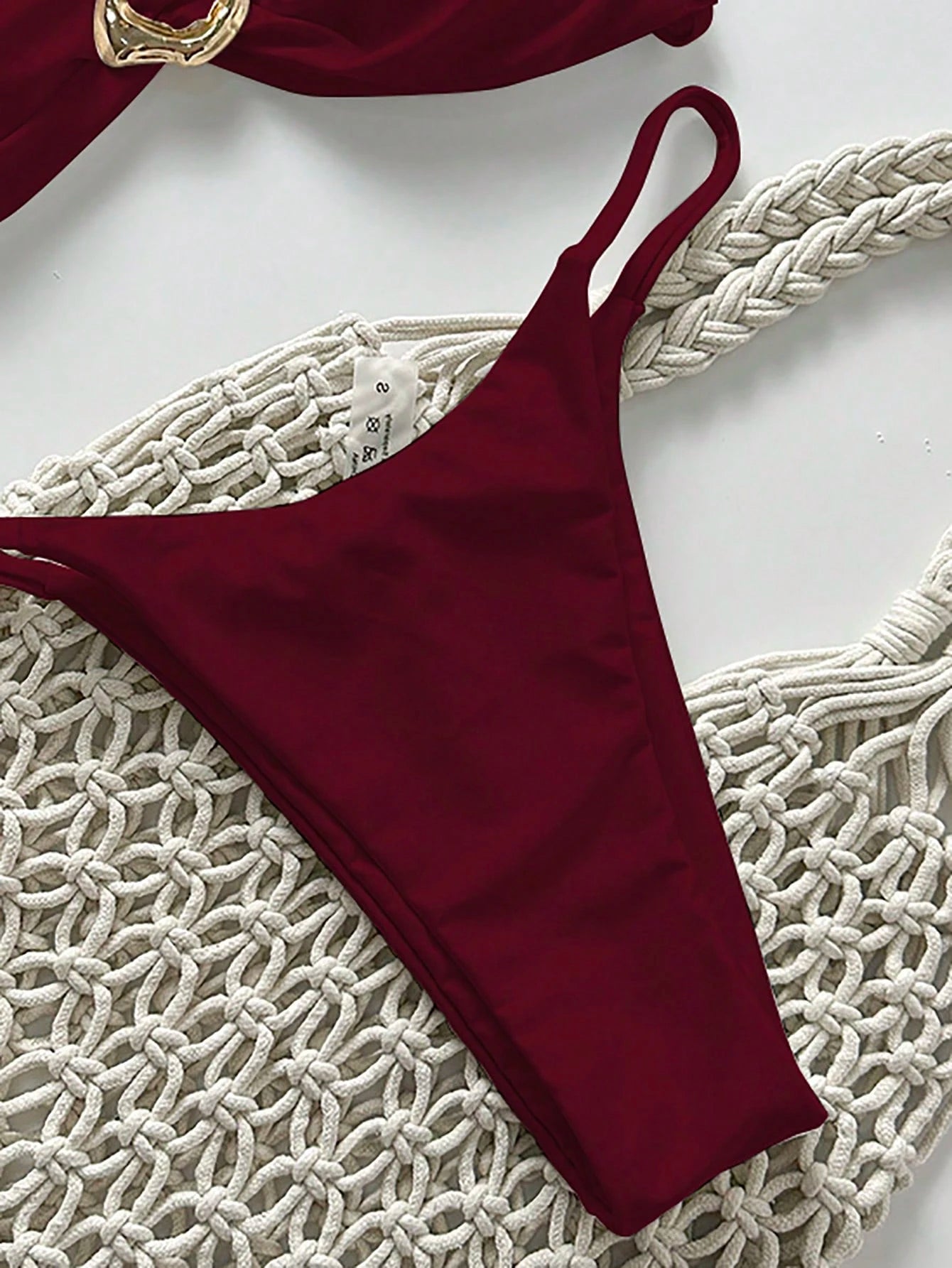 SHEIN Swim Conjunto de Maiô Bikini Feminino Strapless de Verão Solid Color com Amarração e Decoração Metálica, Sexy