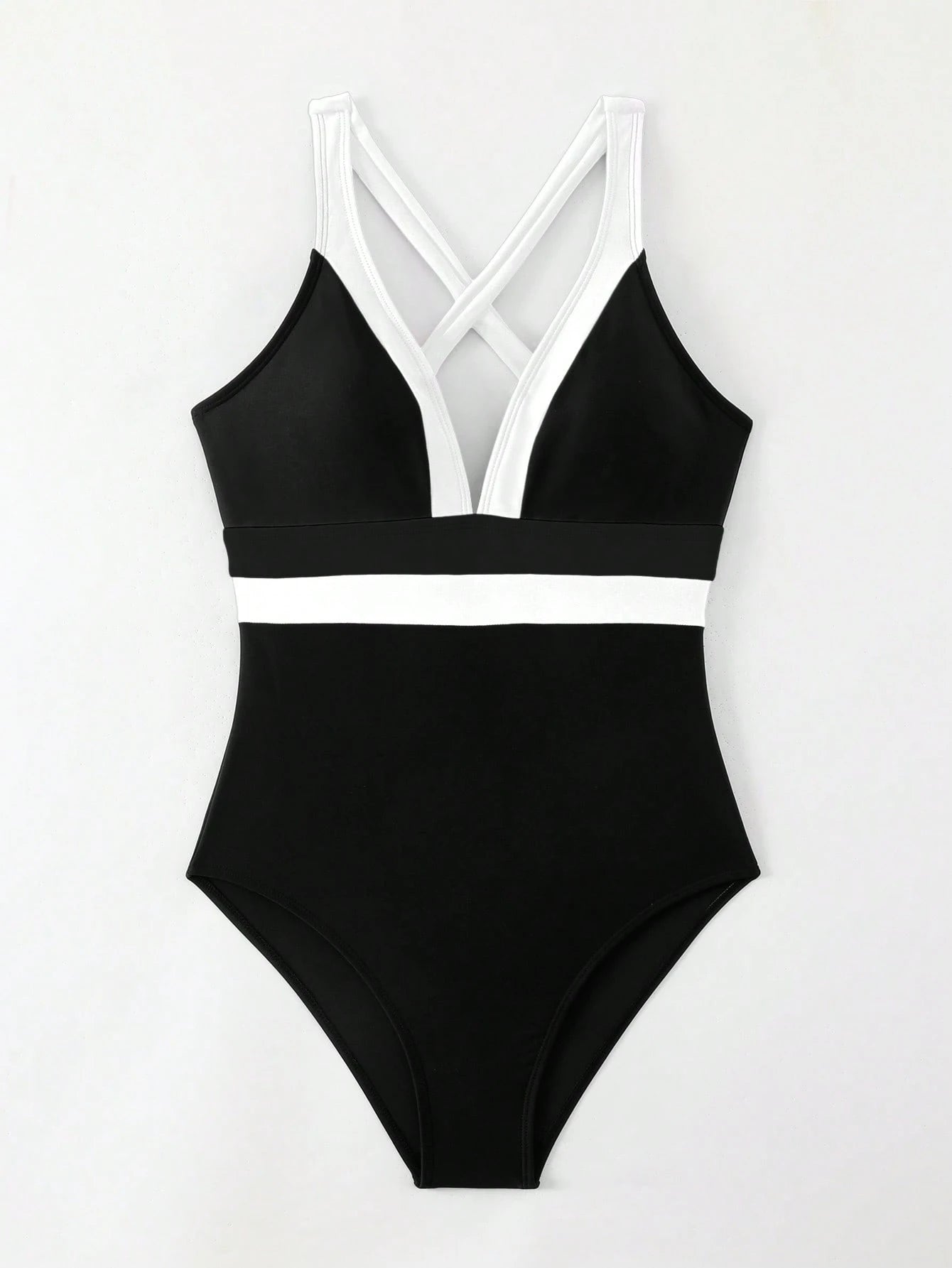 Maiô Sexy de Moda Feminino de Cor Contrastante, Alça Alta, Maiô de Peça Única