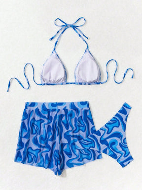 Swim Vcay 3 peças/Conjunto Maiô Bikini Impresso Aleatório para Praia/Férias