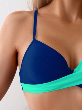 SHEIN Swim Conjunto de Bikini feminino com detalhe transversal em blocos de cores para o verão na praia