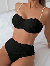 Conjunto de Maiô Bikini Sexy Feminino para o Verão na Praia com tiras de ombro decoradas com pérolas falsas