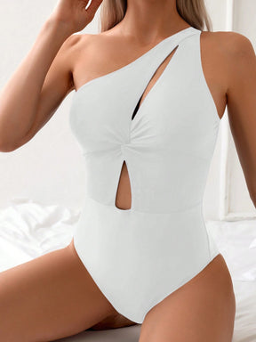 Swim Basics Maiô Sólido Feminino de Um Peça com Decote Halter e Recorte Sexy, para Férias de Verão