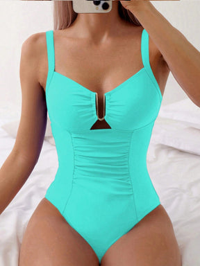 SHEIN Swim Maiô Feminino de Cor Sólida Com Decote em U e Recorte, Verão