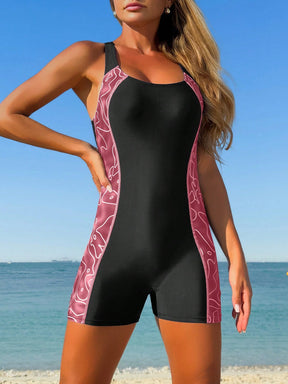 Swim SPRTY Conjunto de Maiô Estampado Retalhos da Moda Feminina, Feito de Tecido de Malha de Poliéster de Alta Elasticidade, Maiôs de Peça Única