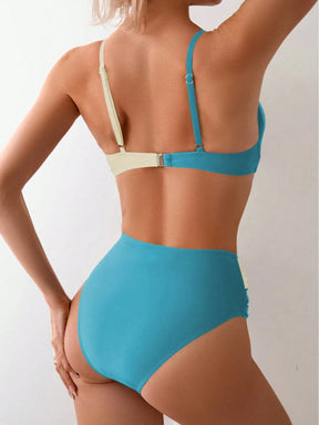 SHEIN Swim Conjunto de Bikini feminino com detalhe transversal em blocos de cores para o verão na praia