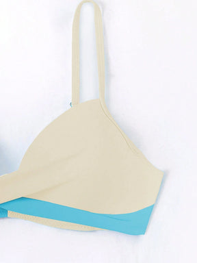 SHEIN Swim Conjunto de Bikini feminino com detalhe transversal em blocos de cores para o verão na praia