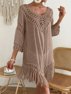 Swim Vcay Capa Tricotada Vazada Feminina, Moda Simples Casual para Férias