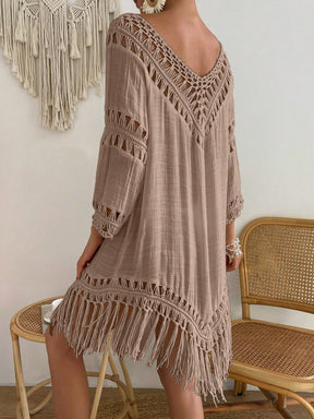 Swim Vcay Capa Tricotada Vazada Feminina, Moda Simples Casual para Férias