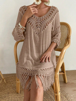 Swim Vcay Capa Tricotada Vazada Feminina, Moda Simples Casual para Férias