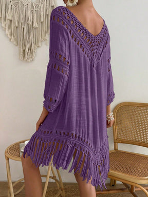 Swim Vcay Capa Tricotada Vazada Feminina, Moda Simples Casual para Férias