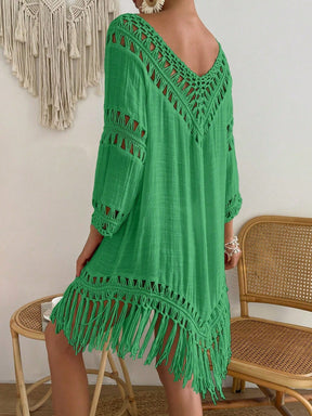 Swim Vcay Capa Tricotada Vazada Feminina, Moda Simples Casual para Férias