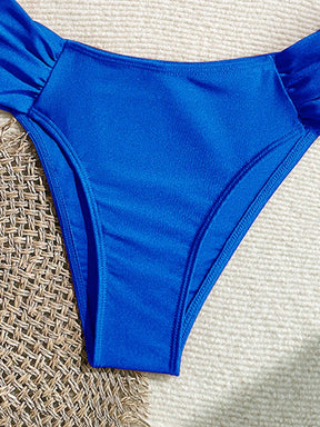 Swim Vcay Conjunto de Maiô Bikini com Alças Finas Plissadas de Corte Alto, Acessórios Metálicos Sexy, Totalmente Vegano, Roupa de Praia de Férias de Primavera para Mulheres, Roupa de Banho de Verão para Mulheres