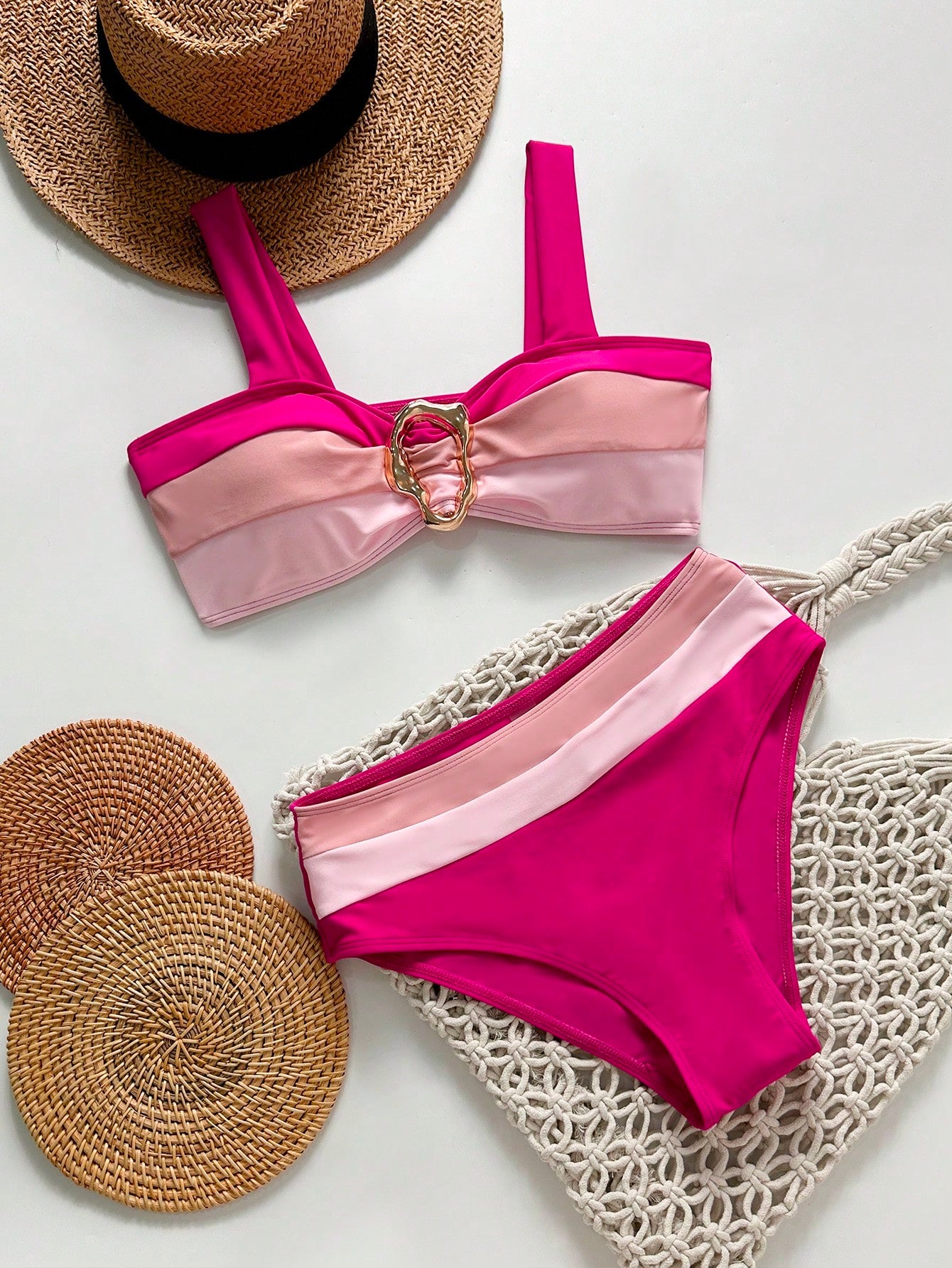 Swim Lushoire Novo Maiô Bikini Fashionista Sexy Recortado Colorido, Conjunto de Maiô de Cintura Alta, Maiô Retrátil Charmoso de Verão