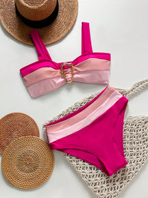 Swim Lushoire Novo Maiô Bikini Fashionista Sexy Recortado Colorido, Conjunto de Maiô de Cintura Alta, Maiô Retrátil Charmoso de Verão
