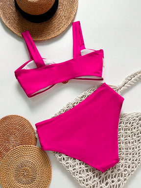 Swim Lushoire Novo Maiô Bikini Fashionista Sexy Recortado Colorido, Conjunto de Maiô de Cintura Alta, Maiô Retrátil Charmoso de Verão