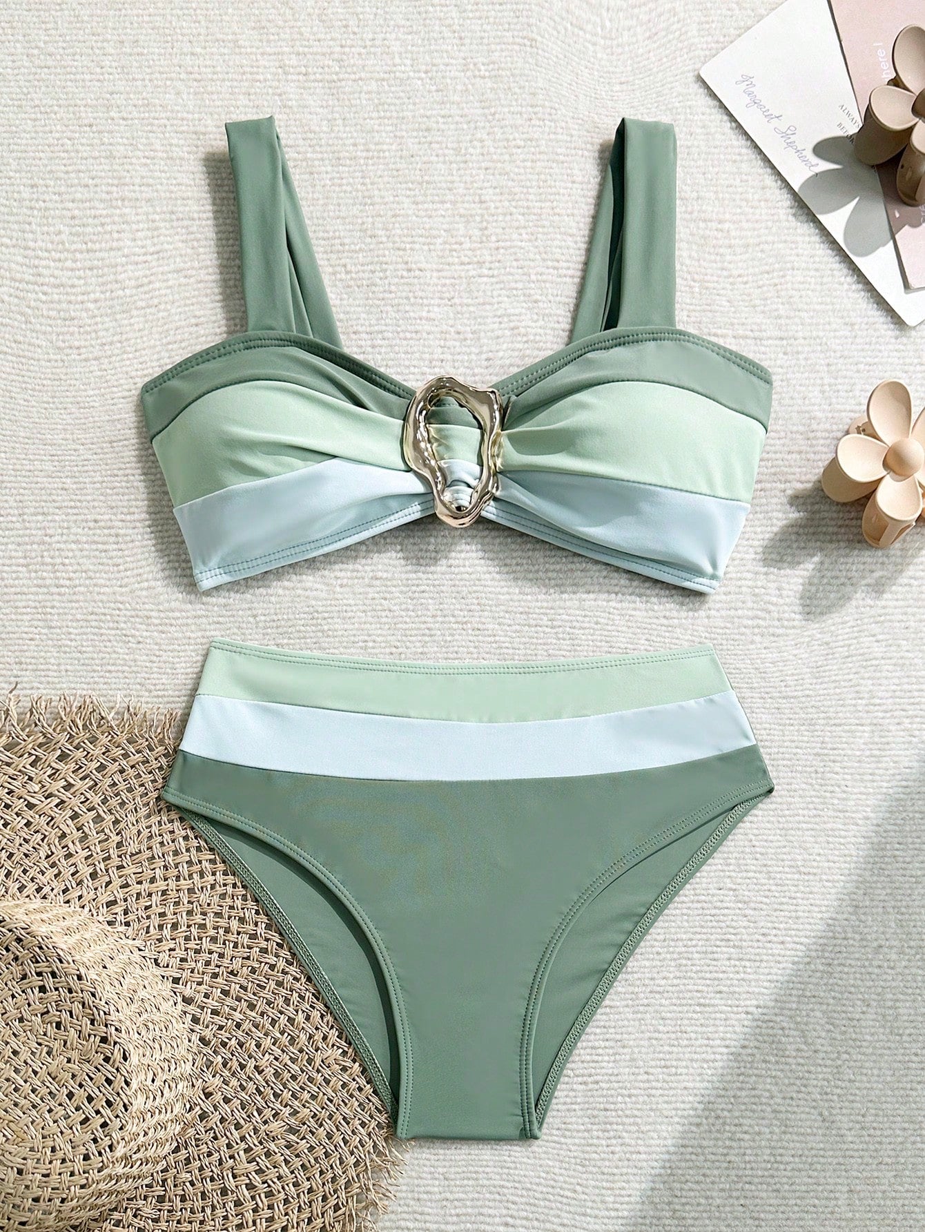Swim Lushoire Novo Maiô Bikini Fashionista Sexy Recortado Colorido, Conjunto de Maiô de Cintura Alta, Maiô Retrátil Charmoso de Verão