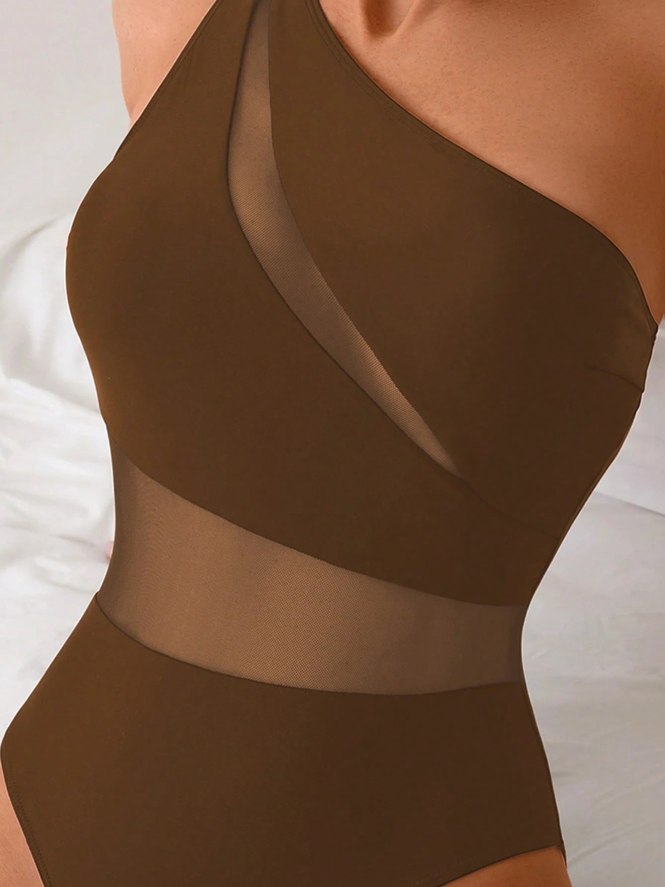 Swim Lushoire 1 Peça Maiô Estilo Spring Break Feminino, Cor Sólida com Recortes em Tela, Assimétrico com Ombro Único e Costas Abertas, Casual e Elegante para Férias e Natação