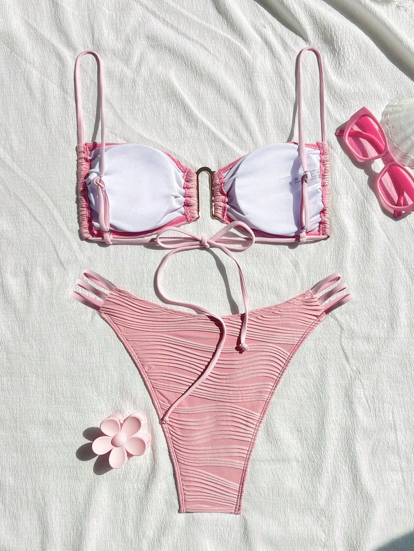 SHEIN Swim Conjunto de Maiô Bikini sexy feminino com recortes e drapeados em bloco de cores para praia de verão