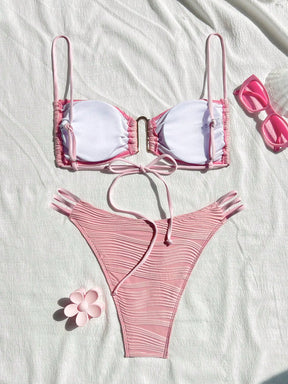 SHEIN Swim Conjunto de Maiô Bikini sexy feminino com recortes e drapeados em bloco de cores para praia de verão