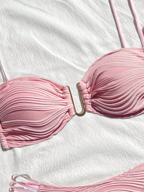 SHEIN Swim Conjunto de Maiô Bikini sexy feminino com recortes e drapeados em bloco de cores para praia de verão