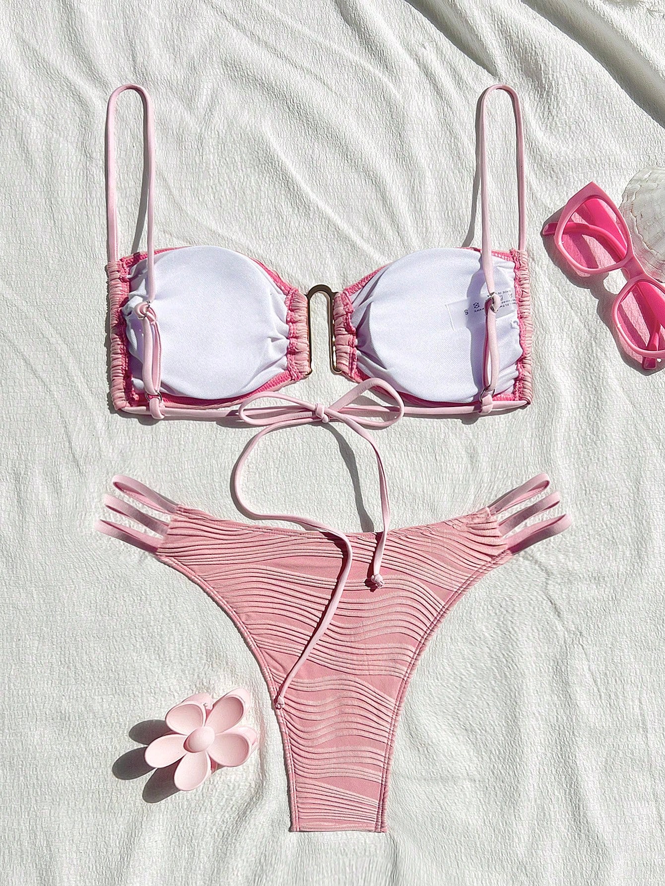 SHEIN Swim Conjunto de Maiô Bikini sexy feminino com recortes e drapeados em bloco de cores para praia de verão